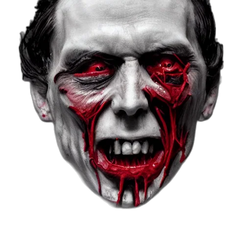 mask, face, creature, photorealistic, concept art, comic book art, 3d render, red transparent PNG cut-out