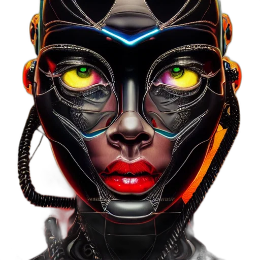 robot, mask, face, jewelry, cyberpunk, concept art, 3d render, comic book art transparent PNG cut-out