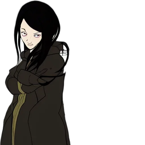 jacket, staff, anime, concept art, cartoon, comic book art, dark, monochrome transparent PNG cut-out