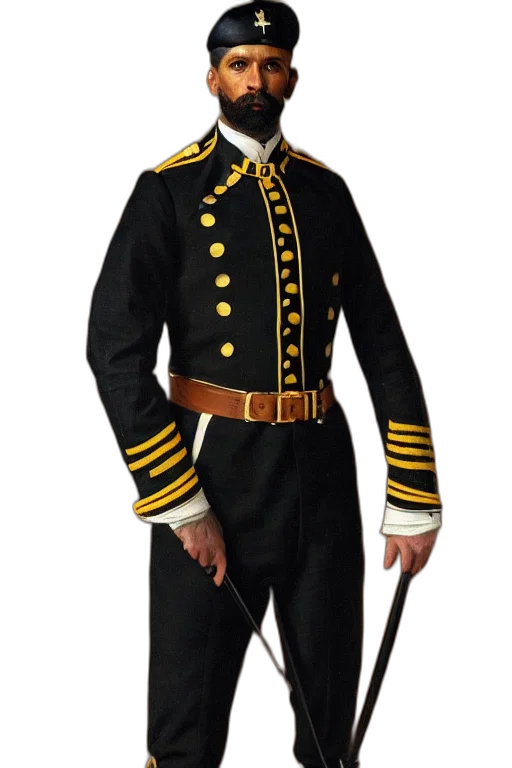 jacket, staff, hat, sword transparent PNG cut-out