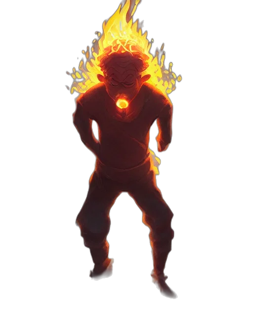 staff, creature, mask, concept art, pixel art, comic book art, 3d render, fire transparent PNG cut-out