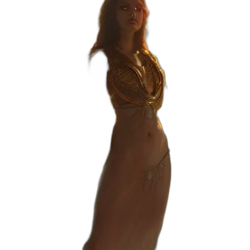 dress, staff, jewelry, crown, concept art, fantasy art, 3d render, photorealistic transparent PNG cut-out