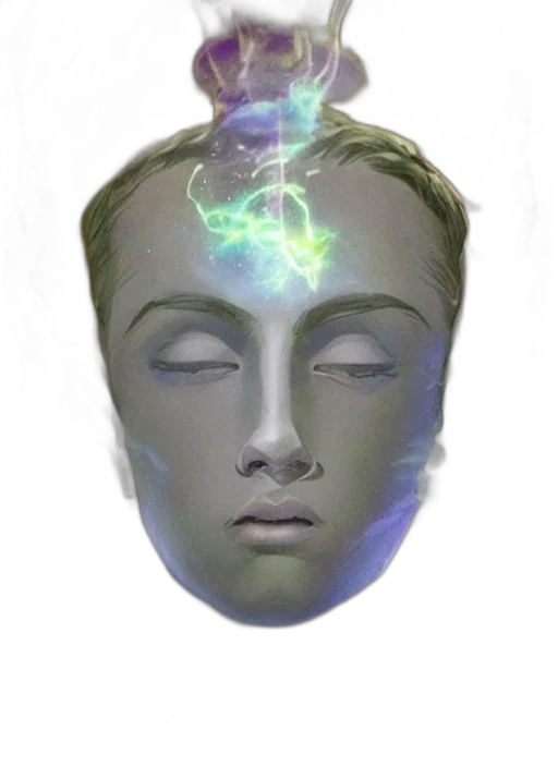 face, mask, crown, robot, vaporwave, concept art, photorealistic, 3d render transparent PNG cut-out