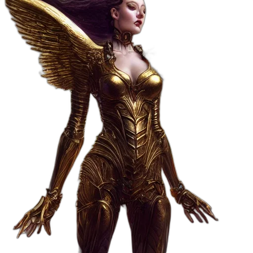 jewelry, concept art, fantasy art, comic book art, 3d render, golden, beautiful, female transparent PNG cut-out