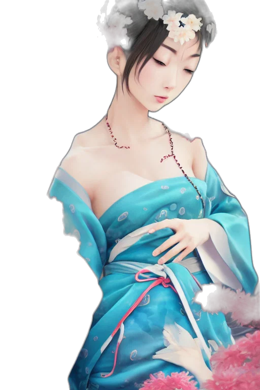 dress, jewelry, staff, fantasy art, photorealistic, concept art, pixel art, blue transparent PNG cut-out