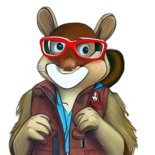 jacket, staff, animal, cartoon, 3d render, concept art, comic book art, drawing transparent PNG cut-out