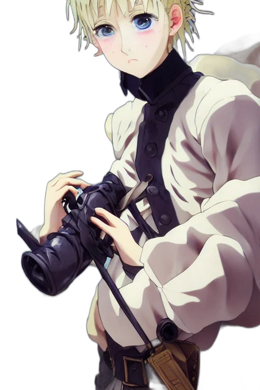 staff, weapon, jacket, face, photorealistic, anime, concept art, watercolor transparent PNG cut-out