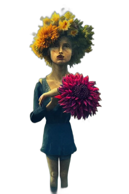 flower, dress, crown, hat, concept art, 3d render, fantasy art, photorealistic transparent PNG cut-out