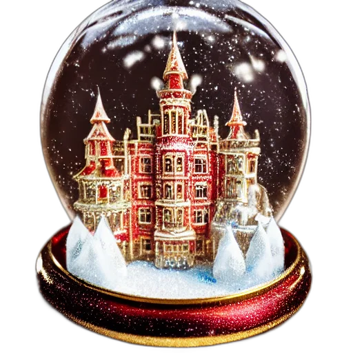 snow, snowglobe, golden, red, rocococastle, unicorns, falling, rainbow transparent PNG cut-out