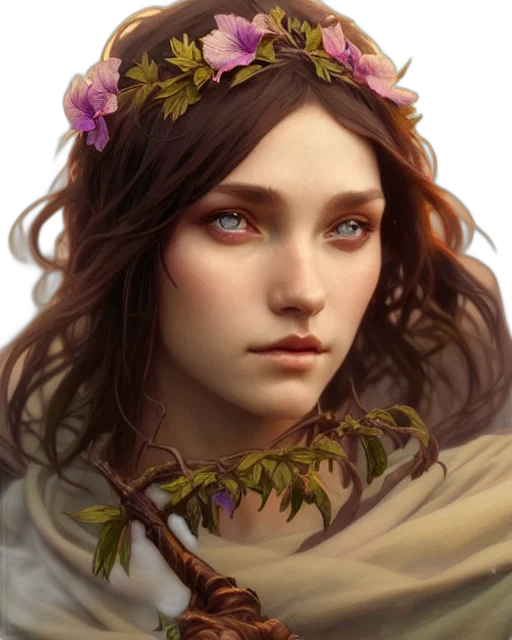 crown, face, flower, jewelry, fantasy art, photorealistic, concept art, oil painting transparent PNG cut-out