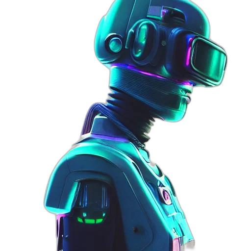 robot, mask, face, weapon, cyberpunk, concept art, 3d render, vaporwave transparent PNG cut-out
