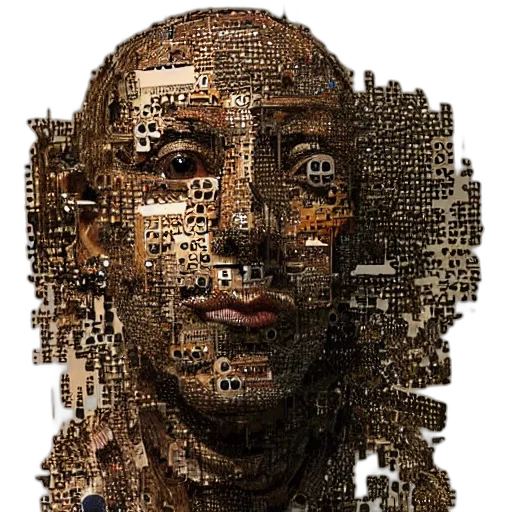 face, robot, jewelry, mask, pixel art, photorealistic, 3d render, artificial transparent PNG cut-out