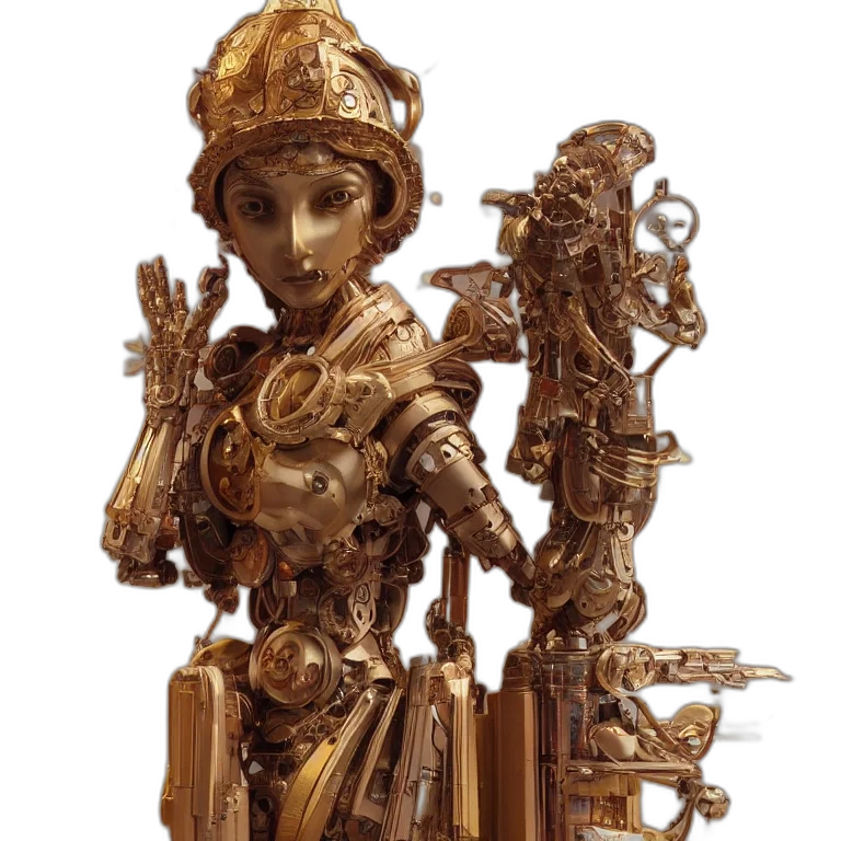 jewelry, crown, staff, robot, concept art, 3d render, fantasy art, octane transparent PNG cut-out