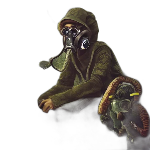mask, jacket, weapon, creature transparent PNG cut-out
