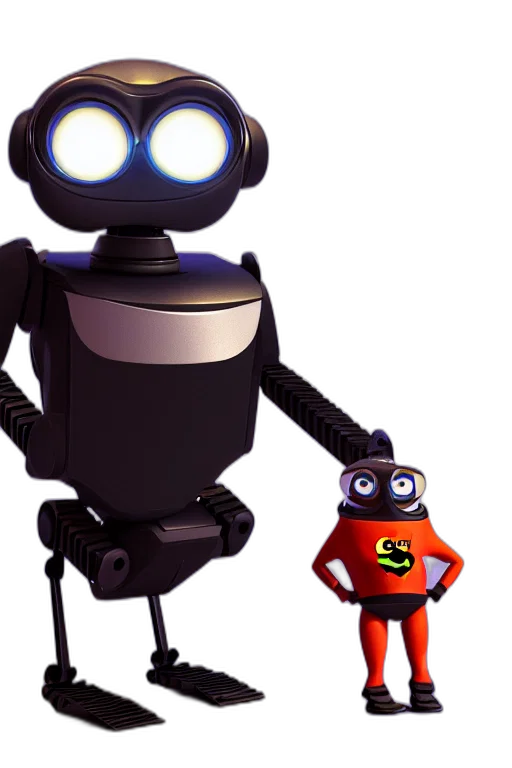 robot, staff, 3d render, concept art, cartoon, outer space, full, body transparent PNG cut-out