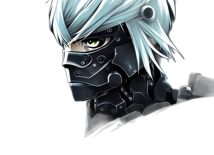 mask, face, robot, concept art, fantasy art, cyberpunk, comic book art, monochrome transparent PNG cut-out