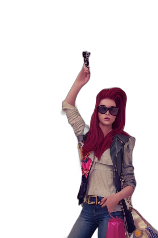 jacket, weapon, staff, 3d render, concept art, cartoon, fashionable, girl transparent PNG cut-out