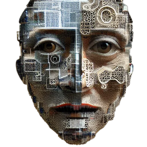 robot, face, mask, cyberpunk, 3d render, photorealistic, artificial, intelligence transparent PNG cut-out