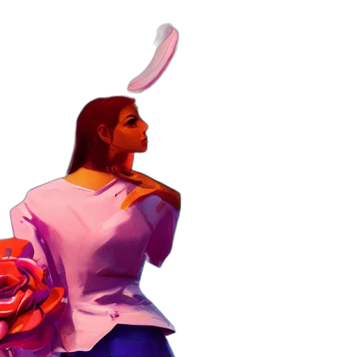 dress, staff, weapon, flower, concept art, vaporwave, pixel art, 3d render transparent PNG cut-out