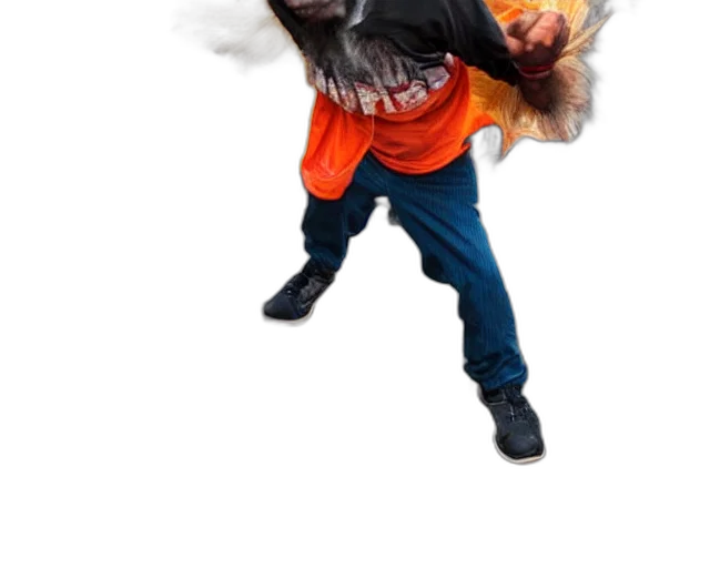 staff, animal, mask, dragon, fire, handsome, homeless, man transparent PNG cut-out