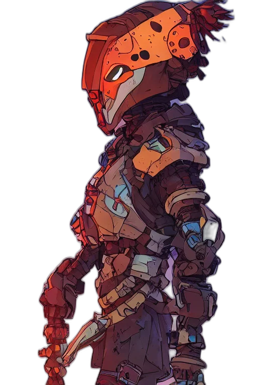 mask, robot, jacket, weapon, concept art, cyberpunk, fantasy art, pixel art transparent PNG cut-out