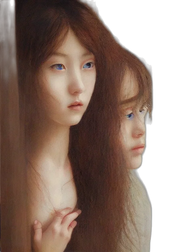 face, photorealistic, oil painting, fantasy art, 3d render, forest, rain, fog transparent PNG cut-out