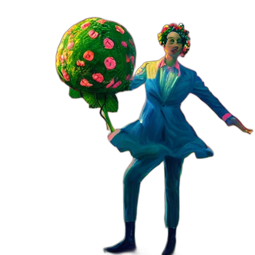 umbrella, staff, jacket, creature, concept art, 3d render, pixel art, vaporwave transparent PNG cut-out