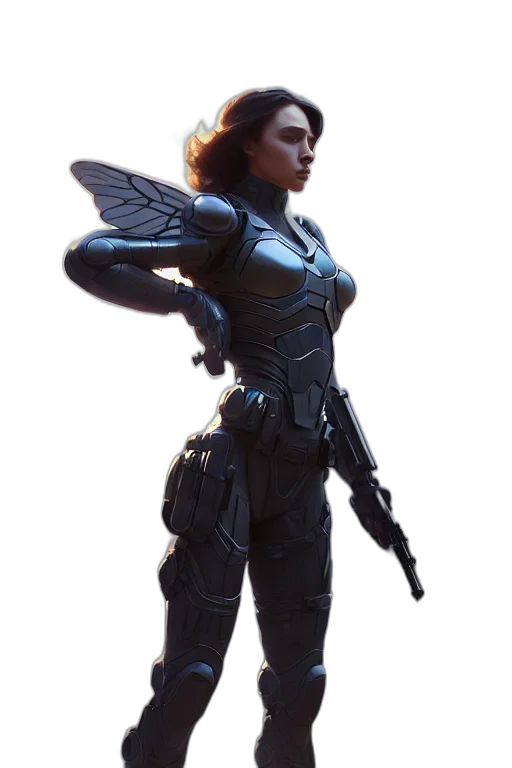 robot, weapon, jacket, concept art, fantasy art, comic book art, cyberpunk, blue transparent PNG cut-out
