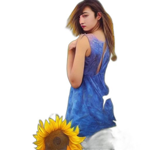 dress, flower, umbrella, photorealistic, oil painting, watercolor, fantasy art, blue transparent PNG cut-out