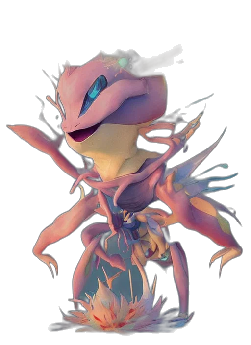 dragon, creature, staff, mask, concept art, fantasy art, 3d render, watercolor transparent PNG cut-out