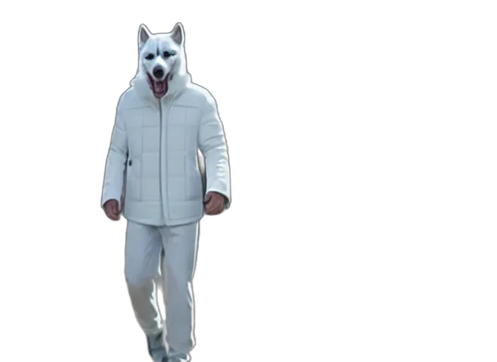 jacket, animal, creature, concept art, 3d render, vaporwave, film, still transparent PNG cut-out