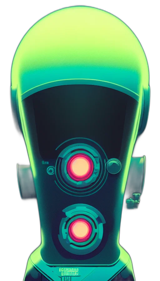 robot, 3d render, concept art, cyberpunk, green, retrofuturistic, poster, cybernetic transparent PNG cut-out