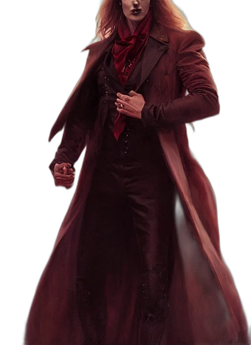 jacket, staff, concept art, comic book art, fantasy art, cyberpunk, red, dark transparent PNG cut-out
