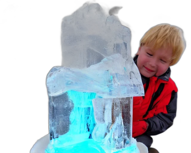 ice, sculpture, there, little, blonde, boy, trapped, figurine transparent PNG cut-out