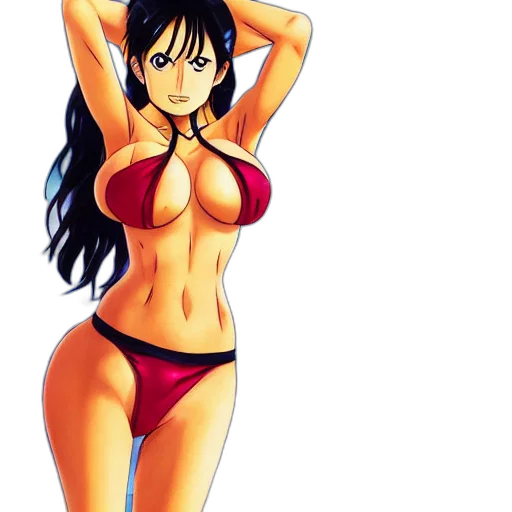 anime, cartoon, comic book art, photorealistic, sultry, nico, robin, beach transparent PNG cut-out