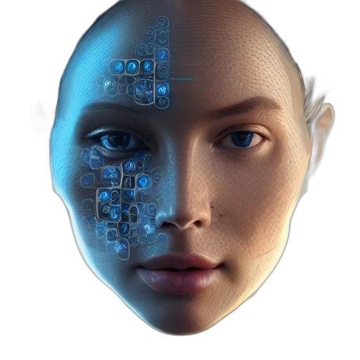 robot, face, mask, cyberpunk, 3d render, concept art, photorealistic, artificial transparent PNG cut-out