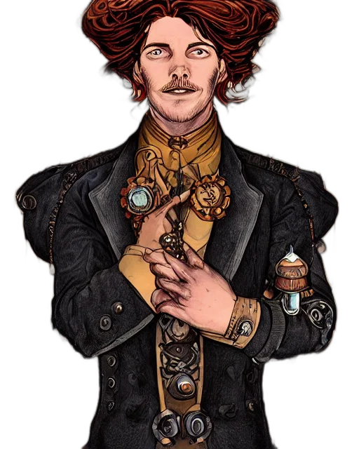 staff, jacket, hat, jewelry, concept art, fantasy art, comic book art, cartoon transparent PNG cut-out