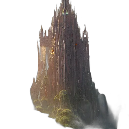 building, crown, dragon, sword, concept art, fantasy art, photorealistic, 3d render transparent PNG cut-out
