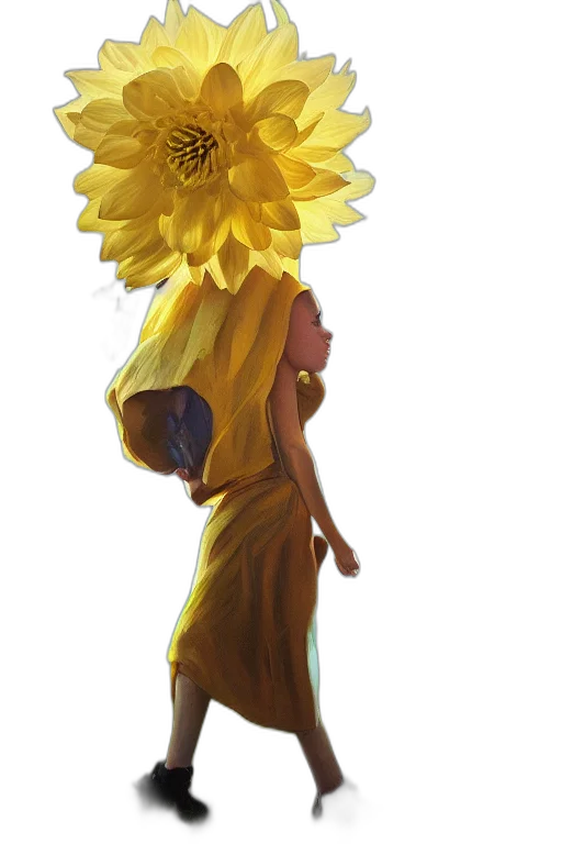 dress, flower, umbrella, crown, concept art, fantasy art, 3d render, photorealistic transparent PNG cut-out