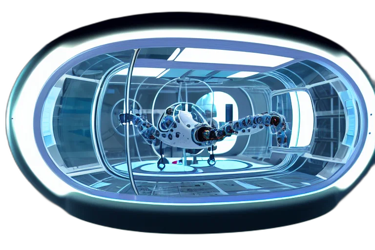 robot, concept art, 3d render, outer space, underwater, futuristic, enclosed, medical transparent PNG cut-out