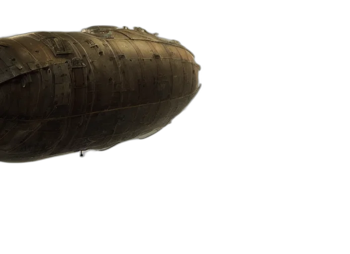 weapon, bottle, sword, shoes, 3d render, concept art, large, airship transparent PNG cut-out