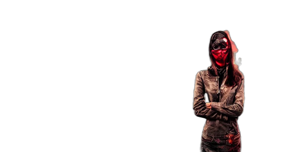mask, jacket, face, concept art, cyberpunk, 3d render, comic book art, red transparent PNG cut-out
