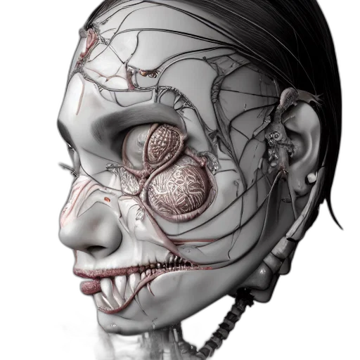 face, mask, jewelry, robot, concept art, photorealistic, cyberpunk, 3d render transparent PNG cut-out