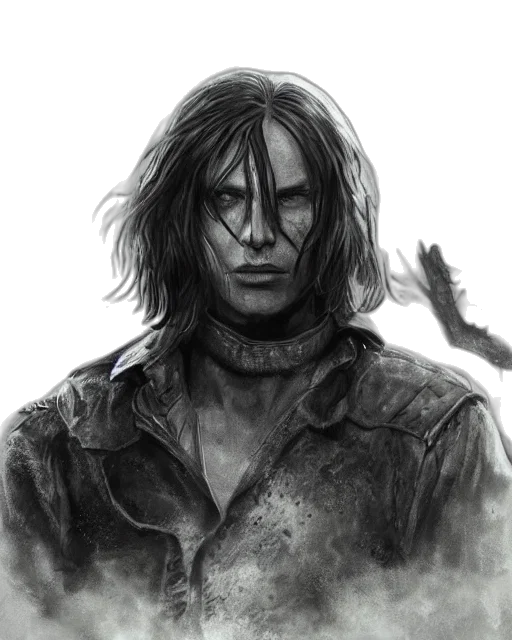 face, hair, weapon, concept art, comic book art, pencil sketch, photorealistic, battle transparent PNG cut-out