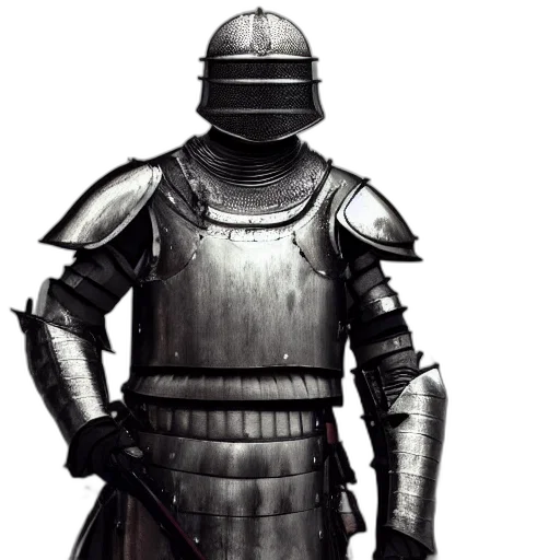 sword, robot, concept art, 3d render, fantasy art, monochrome, knight, plate transparent PNG cut-out