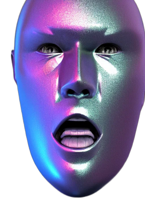 mask, face, robot, creature, vaporwave, 3d render, cyberpunk, photorealistic transparent PNG cut-out