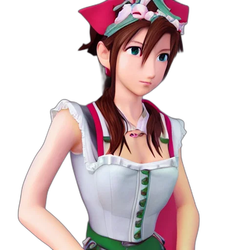 dress, staff, 3d render, concept art, fantasy art, photorealistic, aerith, gainsborough transparent PNG cut-out