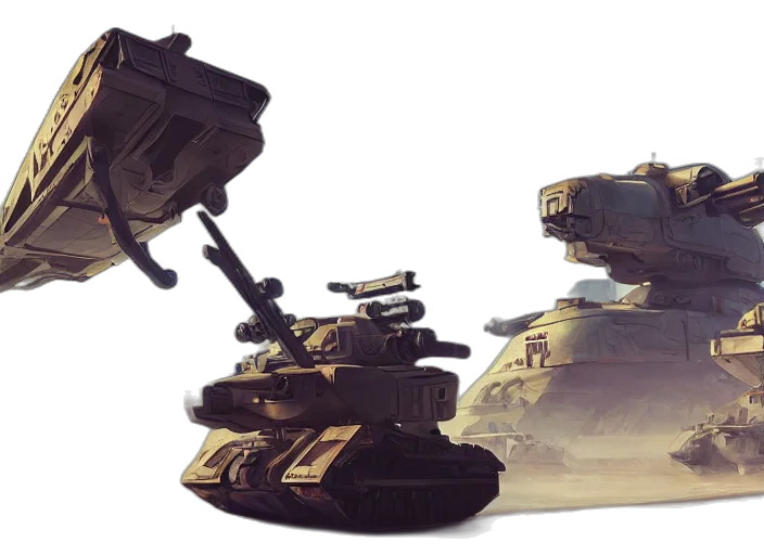 weapon, robot, concept art, 3d render, photorealistic, fantasy art, earth tones, hovering transparent PNG cut-out