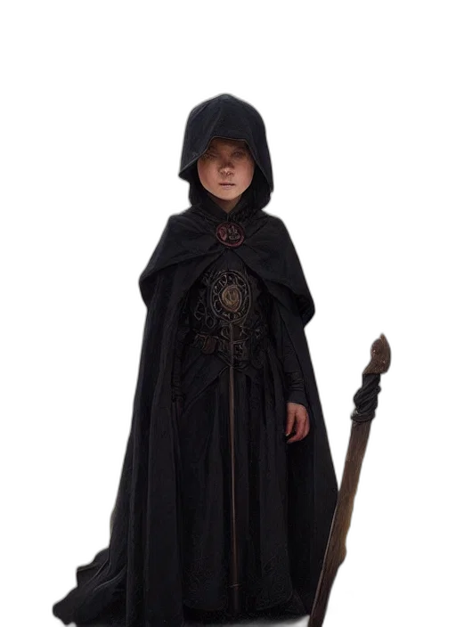 staff, dress, sword, jacket, concept art, dark, perfectly, centered transparent PNG cut-out