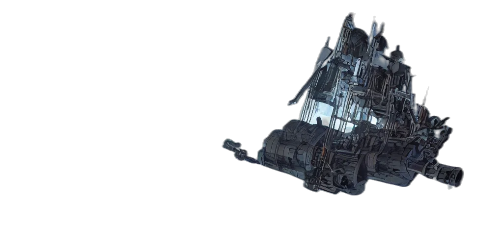 weapon, building, crown, robot, concept art, 3d render, fantasy art, cyberpunk transparent PNG cut-out